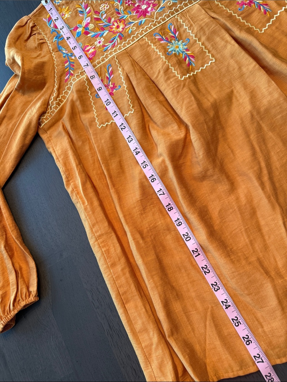 Embroidered Mustard Long-Sleeve Women’s Top - Picture 8 of 8